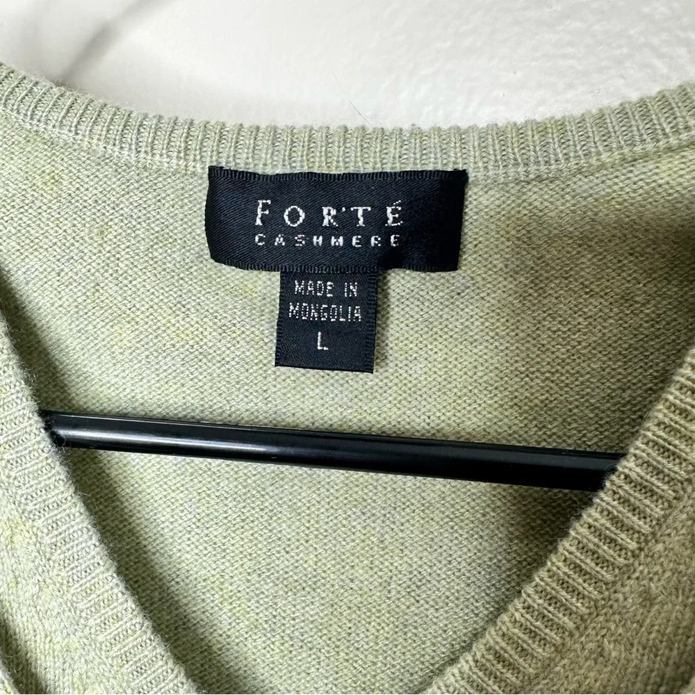Forte‎ Cashmere 2pc Light Green V-Neck Cable Knit Cardigan and Tank Set sz Large